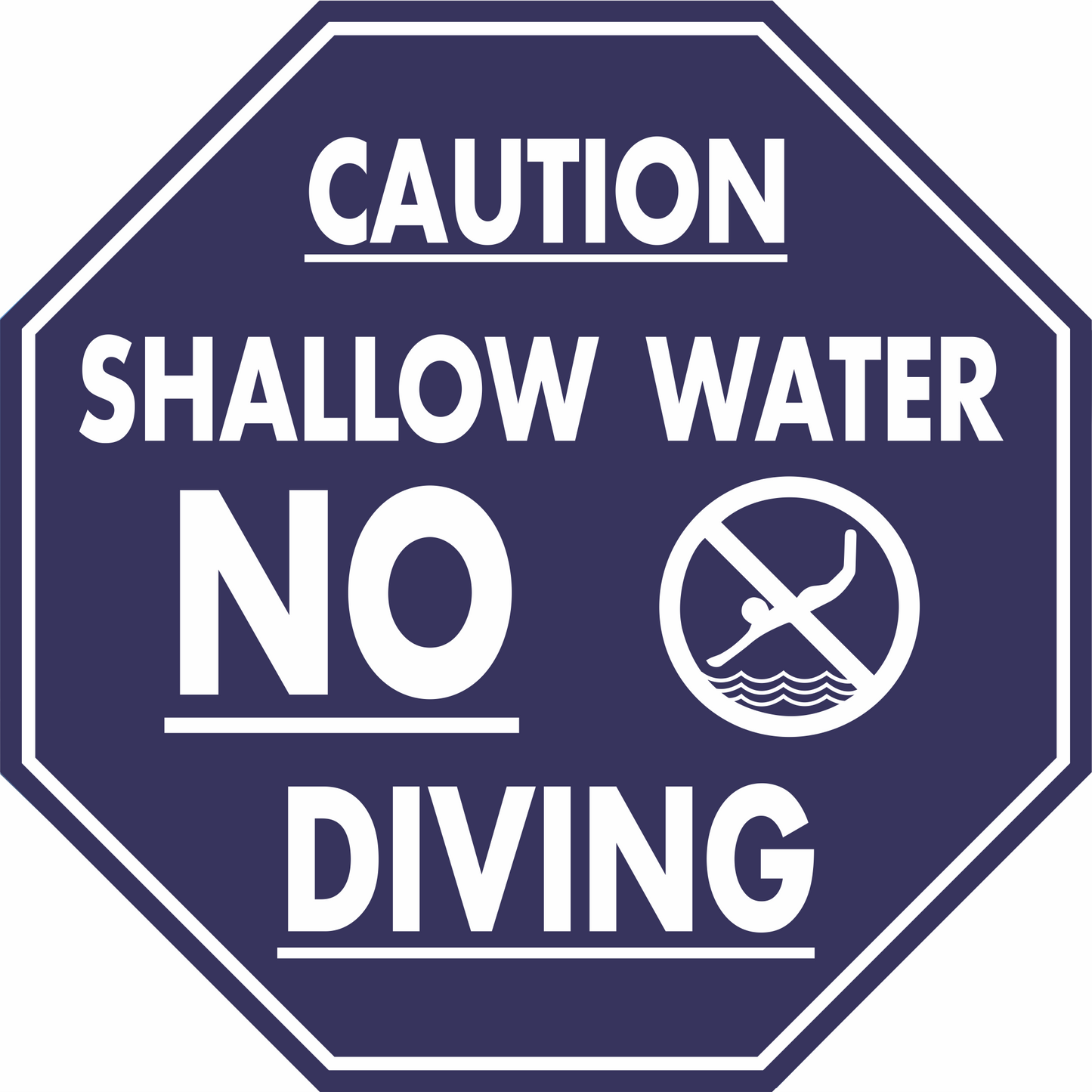 No Diving – Shallow Water Octagon Sign – Aluminum | Available in 36" x 36", 24" x 24", and 18" x 18"