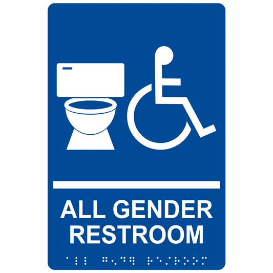 9x6 IN. Blue Acrylic ADA Braille Accessible All Gender Restroom Sign.